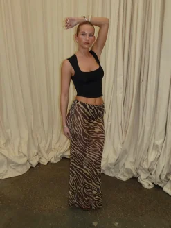Azelma nederdel i mesh med zebraprint - Brun/beige