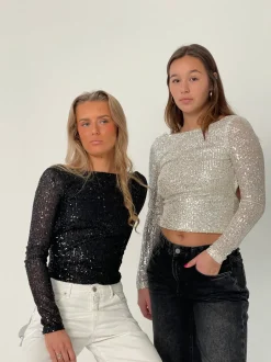 Babette pallietbluse med åben ryg - Sort
