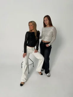 Babette pallietbluse med åben ryg - Sølv