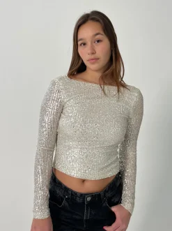 Babette pallietbluse med åben ryg - Sølv