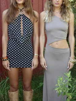 Baili maxi kjole med snit - Taupe