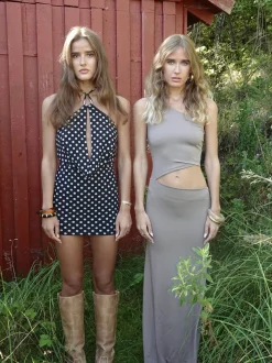 Baili maxi kjole med snit - Taupe