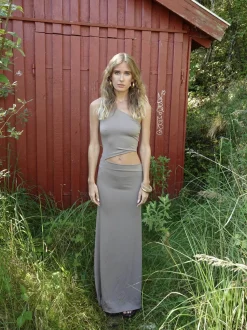 Baili maxi kjole med snit - Taupe