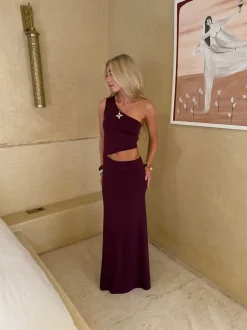 Baili maxikjole med snit - Bordeaux