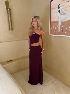 Baili maxikjole med snit - Bordeaux