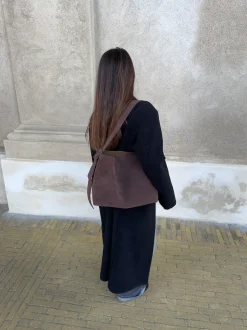 Barcelona skuldertaske i ruskind - Mørkebrun