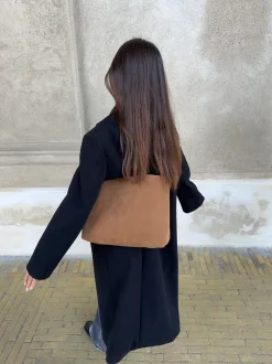 Barcelona skuldertaske i ruskind - Brun