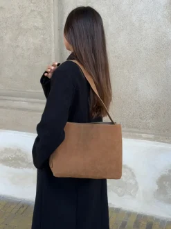 Barcelona skuldertaske i ruskind - Brun