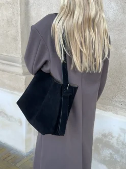 Barcelona skuldertaske i ruskind - Sort