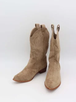 Bassau Cowboystøvler i beige imiteret ruskind