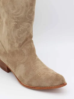 Bassau Cowboystøvler i beige imiteret ruskind