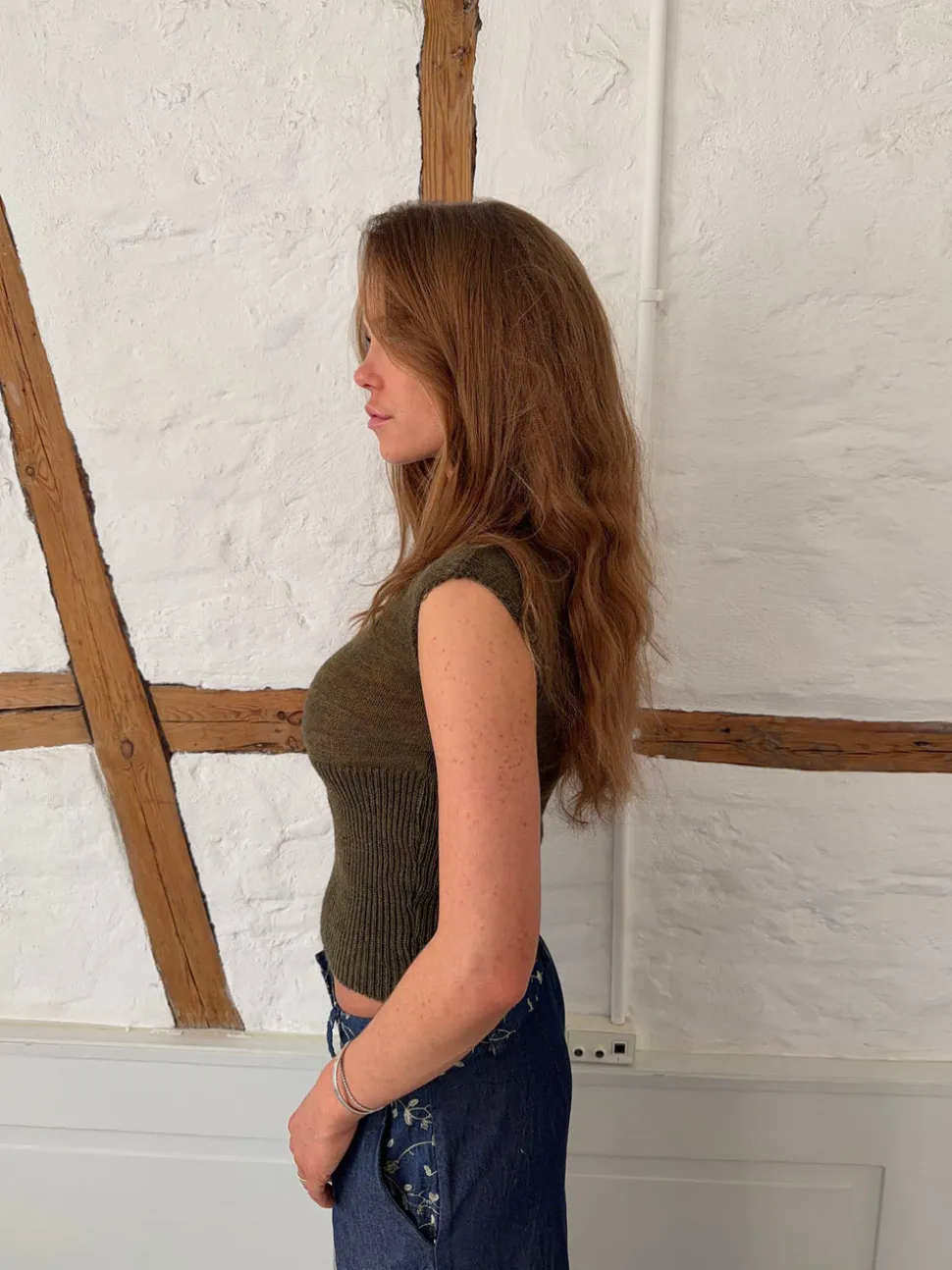 Beatrice top i strik - Olivengrøn
