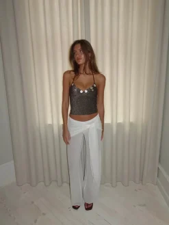 Belina glittertop med knapper - Brun