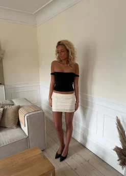 Bella mininederdel med pallietter - Off white
