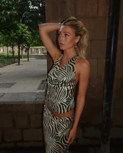 Blancine top med zebraprint - Sort/beige
