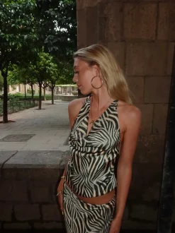 Blancine top med zebraprint - Sort/beige