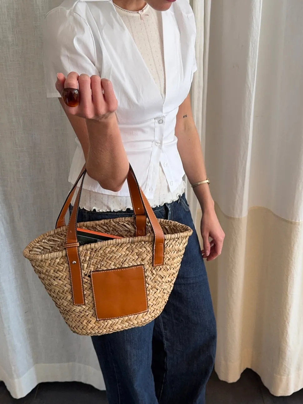 Botalia strandtaske i flet - Beige