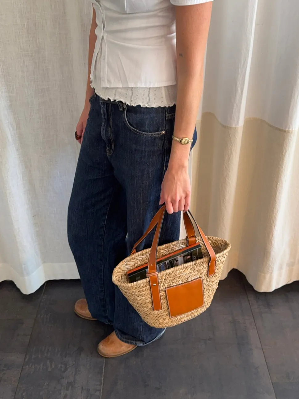 Botalia strandtaske i flet - Beige