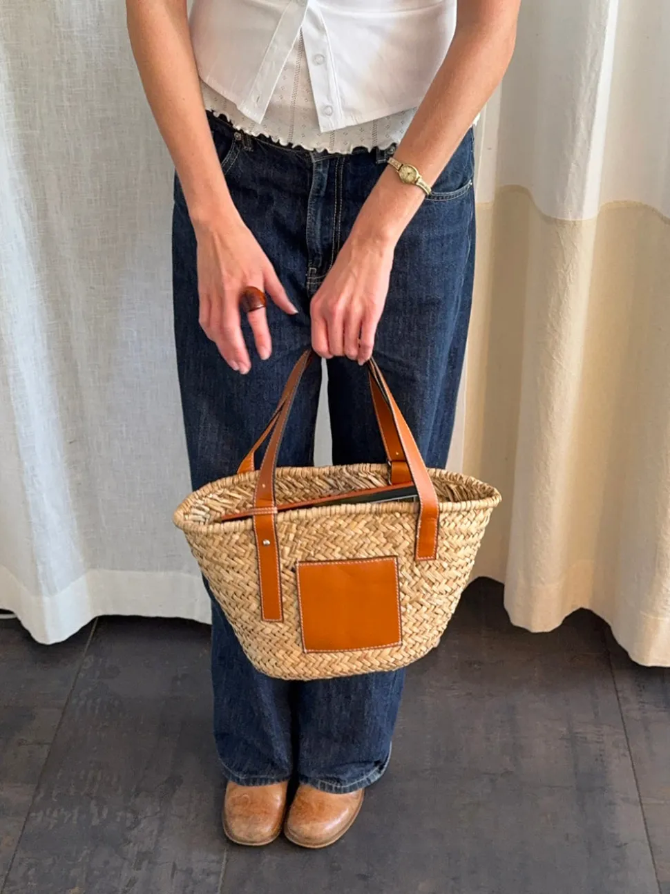 Botalia strandtaske i flet - Beige