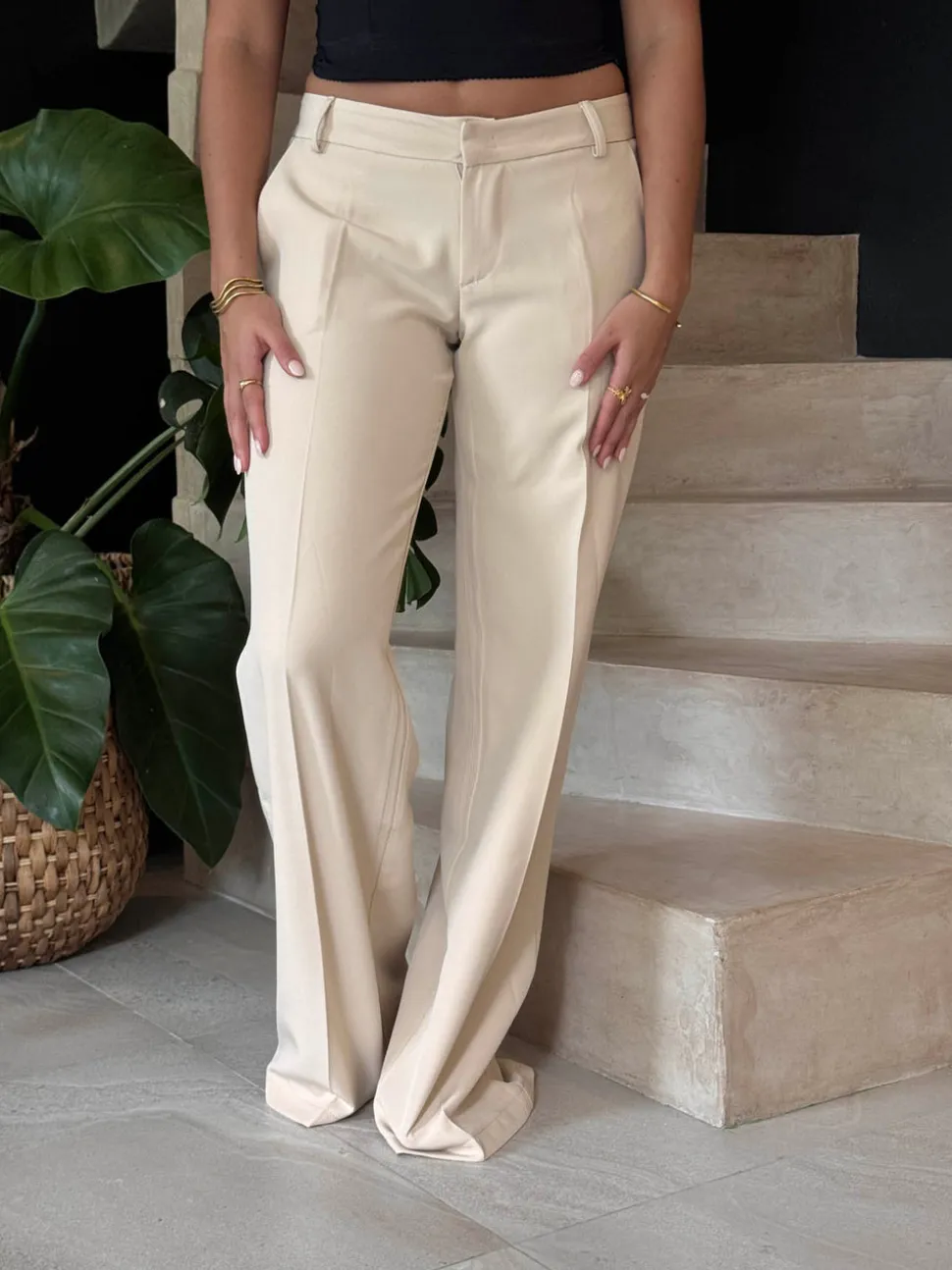 Britney lavtaljede suit bukser - Beige