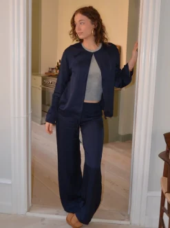 Callie satin cardigan - Navy