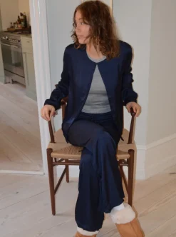 Callie satin cardigan - Navy