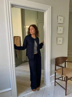 Callie satin cardigan - Navy