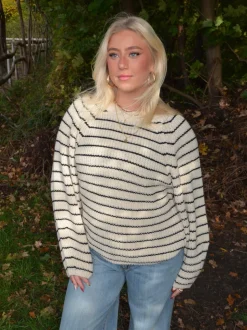Calva striktrøje med striber - Beige/sort