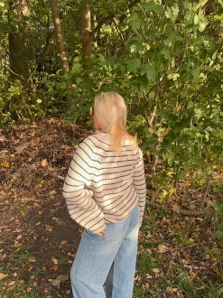 Calva striktrøje med striber - Beige/sort
