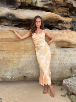 Charline satinkjole - Hvid/orange