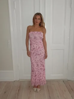 Charlot maxikjole med blomster - Lyserød