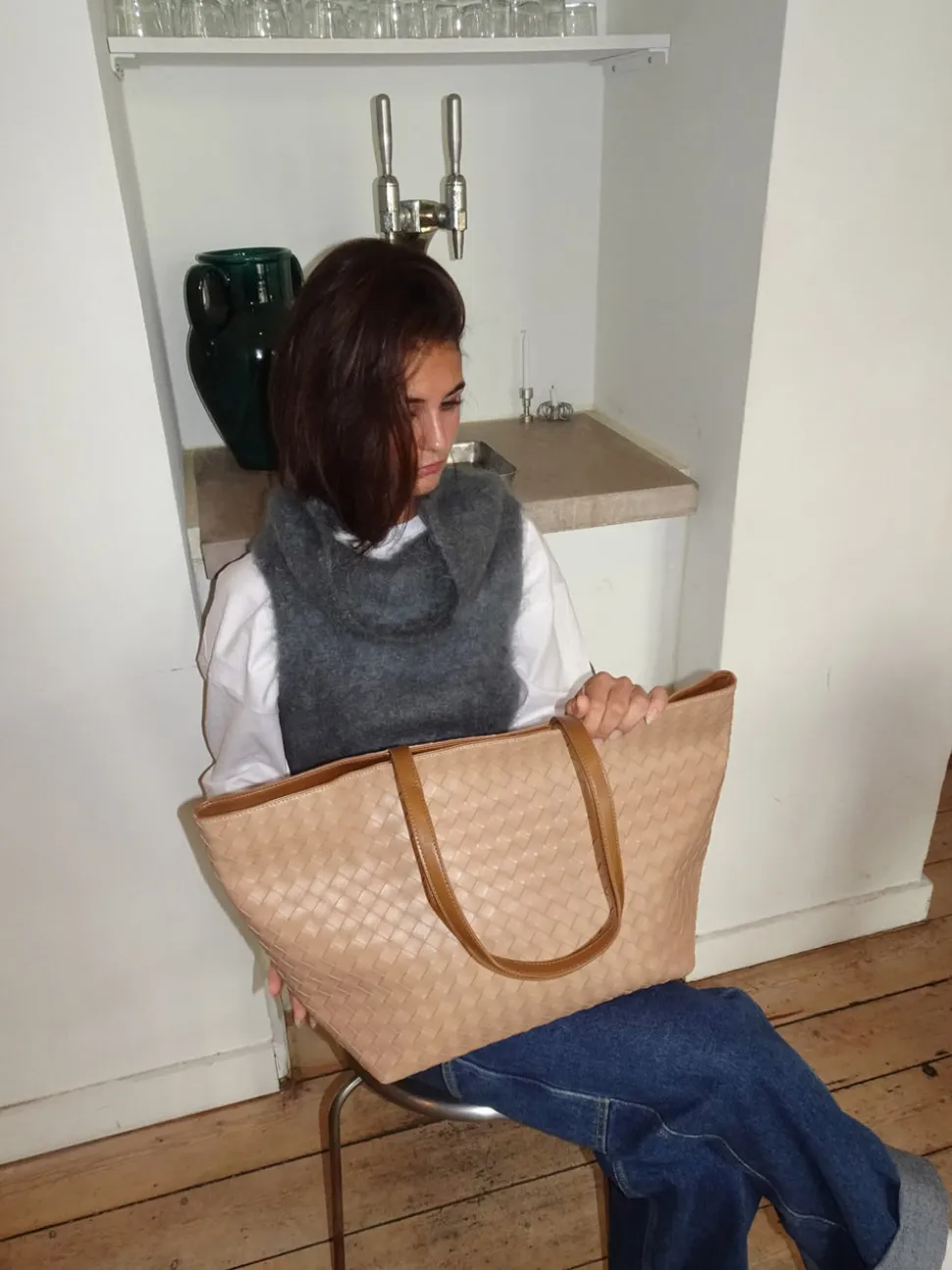 Chili flettet taske - Beige
