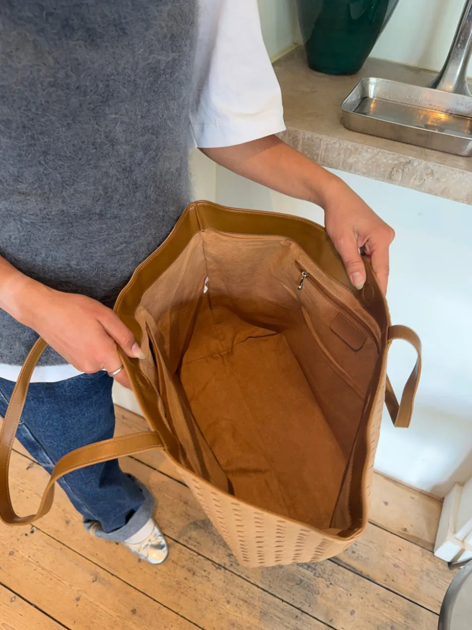Chili flettet taske - Beige