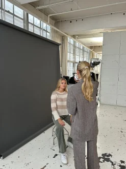 Christelle striktrøje med striber - Beige/off white