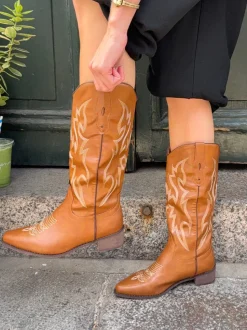 Cille cowboystøvler i imiteret læder - Brun