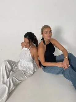 Cleo hørtop med åben ryg - Hvid