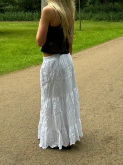 Cleotilde lang nederdel med broderi - Hvid