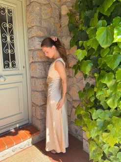 Cylvia maxikjole med blomster mønster - Gul/hvid