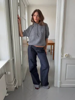 Demi jeans med opsmøg - Mørk denim