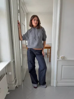 Demi jeans med opsmøg - Mørk denim