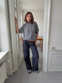 Demi jeans med opsmøg - Mørk denim