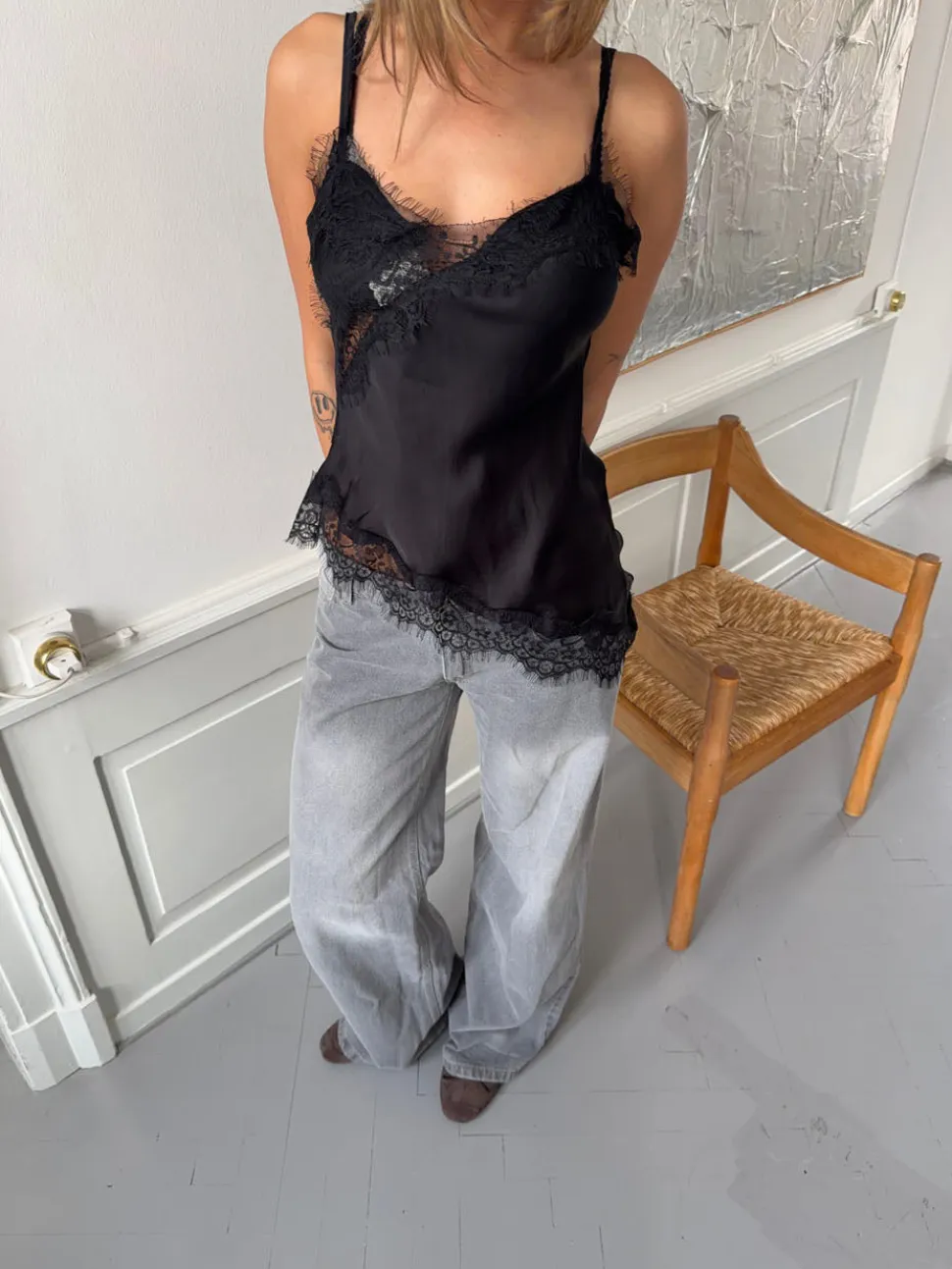 Dixia asymmetrisk top med blonder - Sort