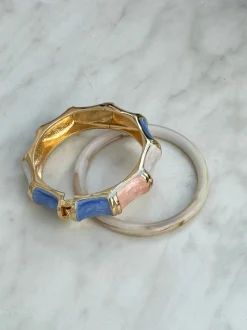 Ebony armbånd med striber - Blå/lyserød/hvid/guld
