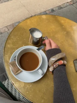 Ebony armbånd med striber - Koral/brun/guld/off white