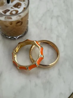 Ebony armbånd med striber - Orange/guld