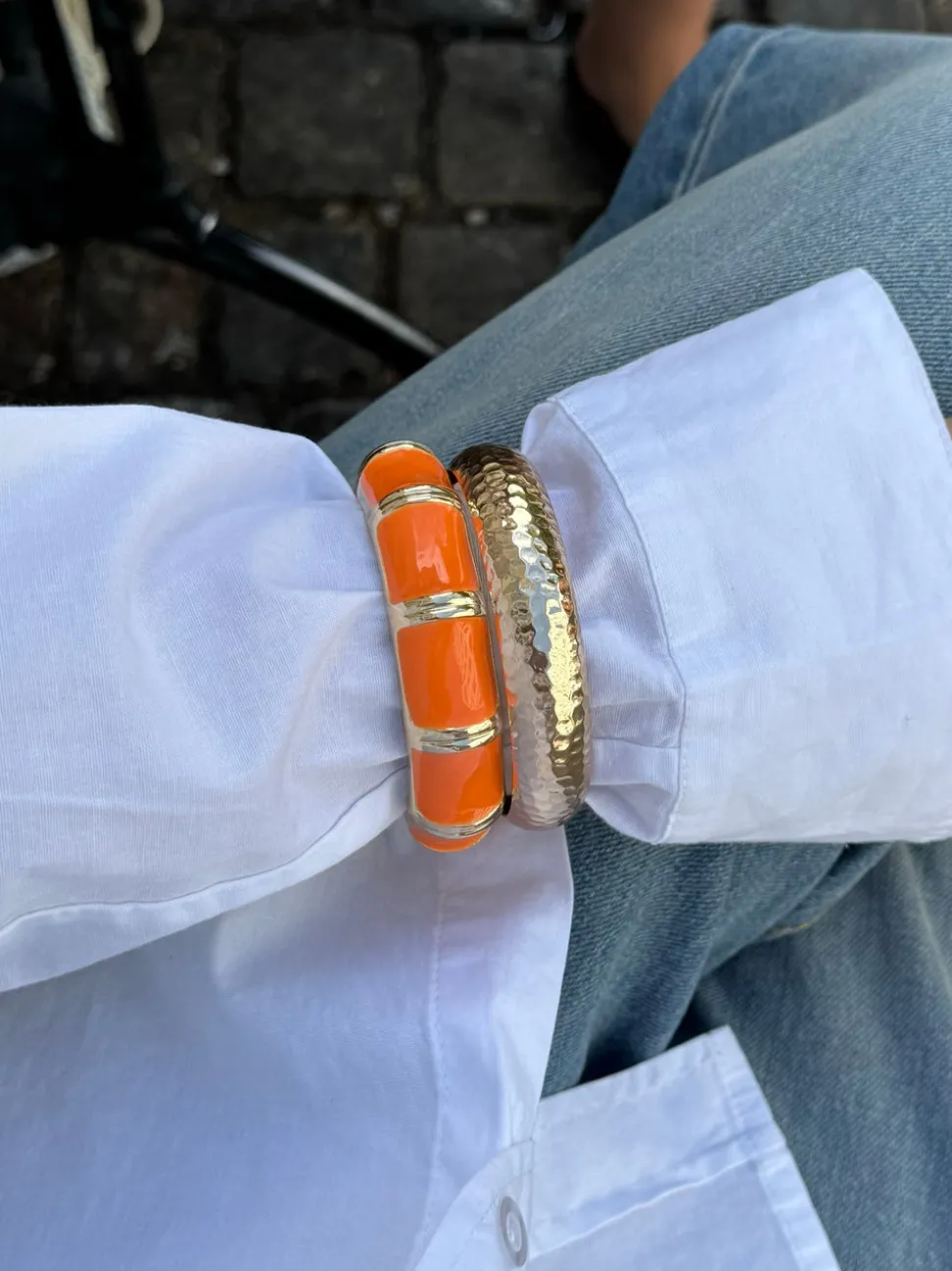 Ebony armbånd med striber - Orange/guld
