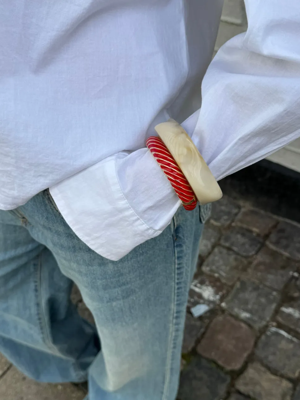 Eivora armbånd med striber - Rød/guld