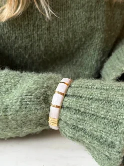 Eivora armbånd med striber - Perlemor/guld