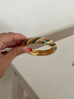 Eivora armbånd med striber - Grøn/hvid/brun