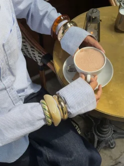 Eivora armbånd med striber - Grøn/hvid/guld